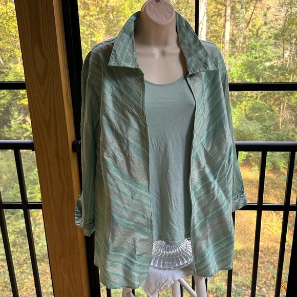 Coldwater Creek Raw Silk Full-Zip Jacket or Top in Sea Glass Green ~ 2X - Picture 11 of 11